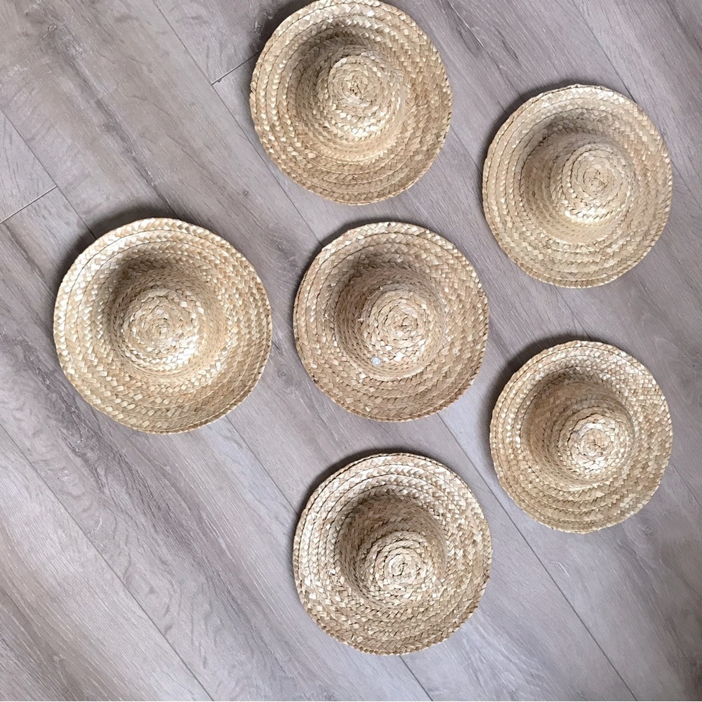 6 Vintage small straw hats bohemian type wall decor , crafting